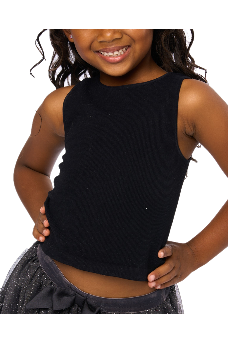 Littles ribbed crop sport tank top, Main, color, Black