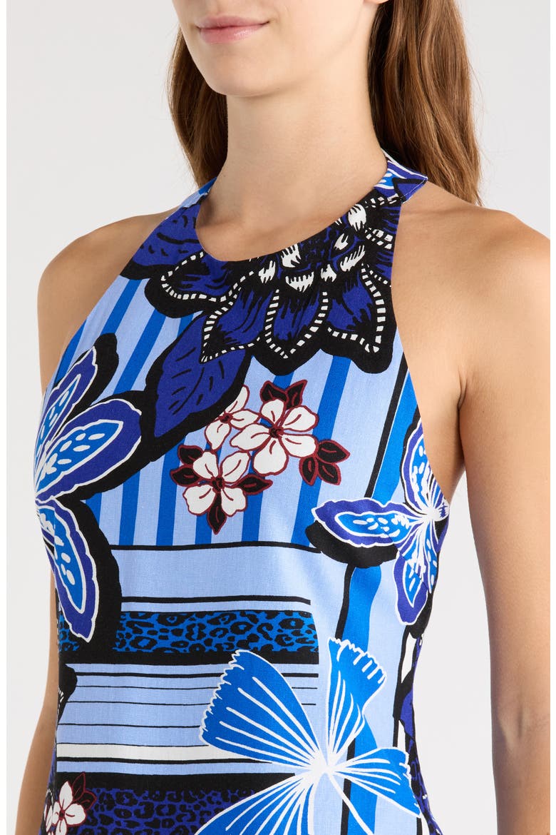 Jabi Floral Myla Halter Asymmetric Hem Top, Alternate, color, BROWN-BLUES