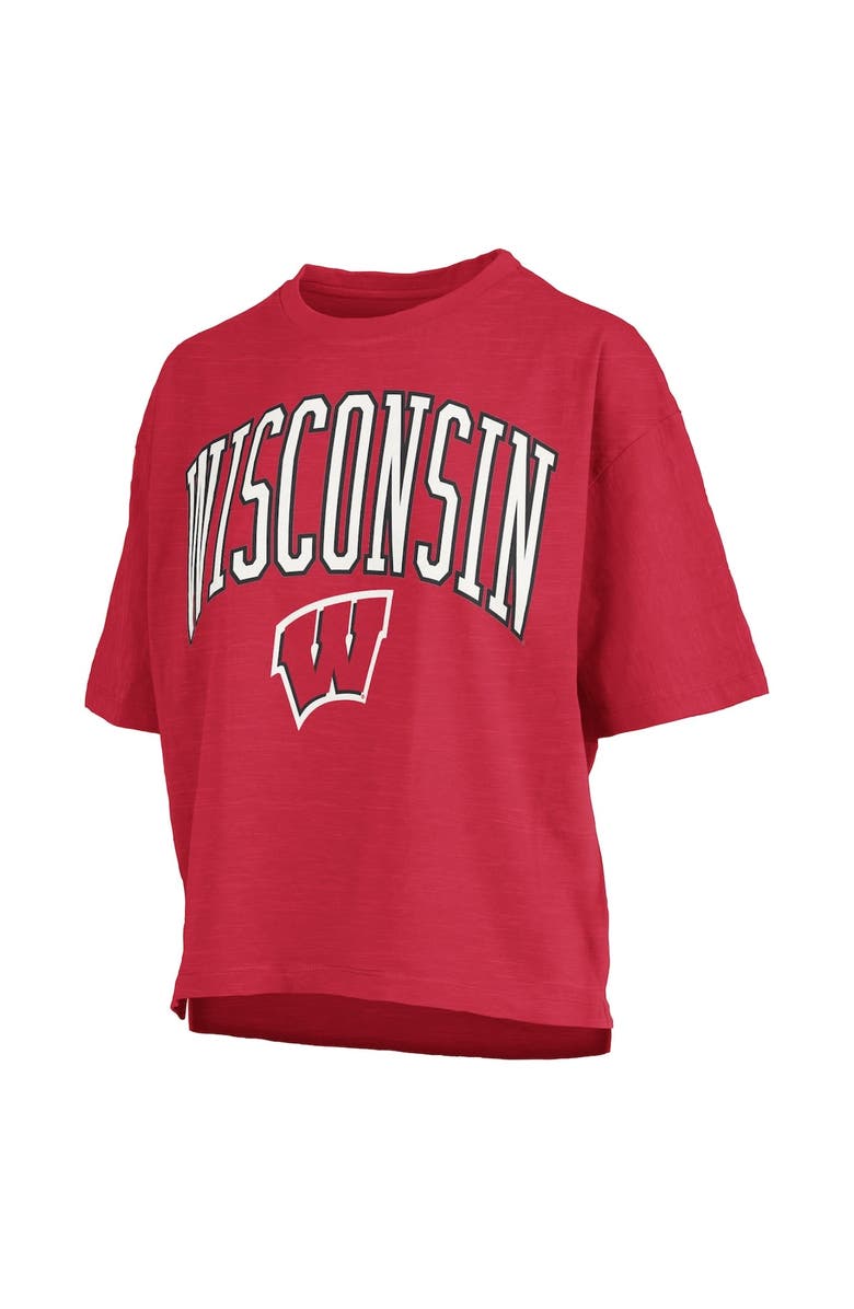 PRESSBOX Women's Pressbox Red Wisconsin Badgers Nelson Arch Over Logo Waist Length Oversized Slub T-Shirt, Alternate, color, Red