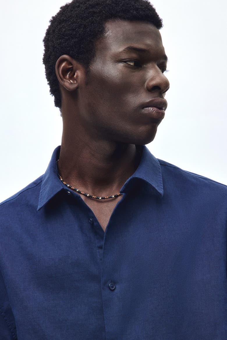 Relaxed Fit Short-sleeved Linen-blend Shirt, Alternate, color, Dark blue