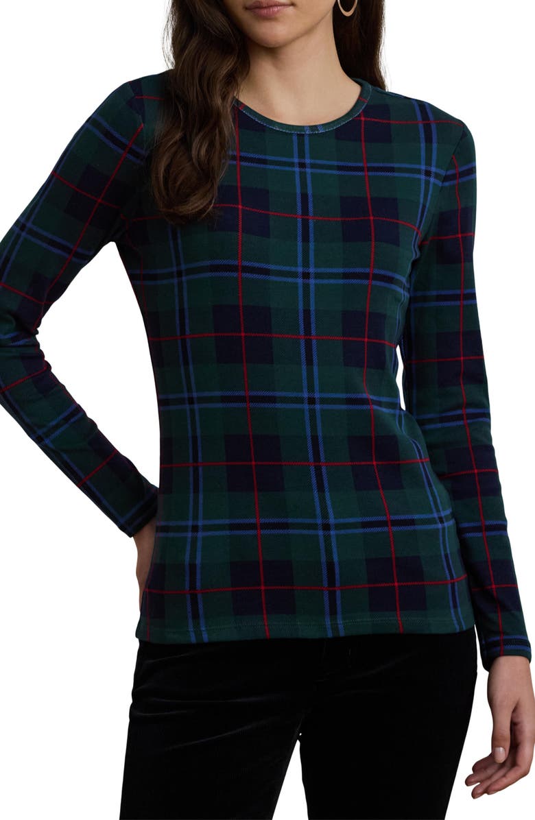 Lauren Ralph Lauren Plaid Long Sleeve Stretch Cotton T-Shirt, Main, color,