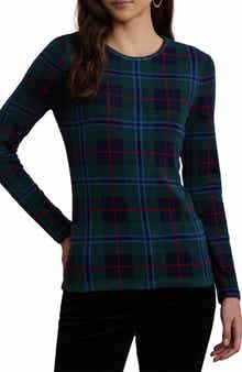 Lauren Ralph Lauren Plaid Long Sleeve Stretch Cotton T-Shirt