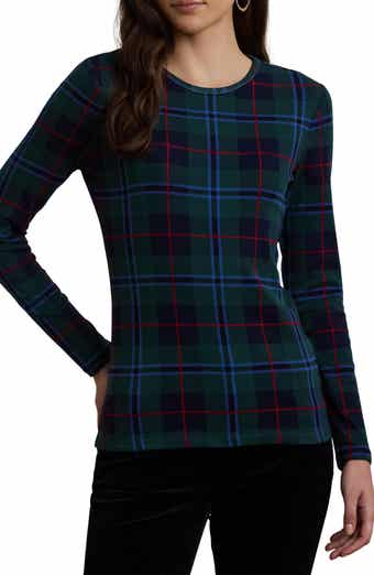 Lauren Ralph Lauren Plaid Long Sleeve Stretch Cotton T-Shirt