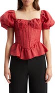 Bardot Esra Puff Sleeve Ramie Corset Top