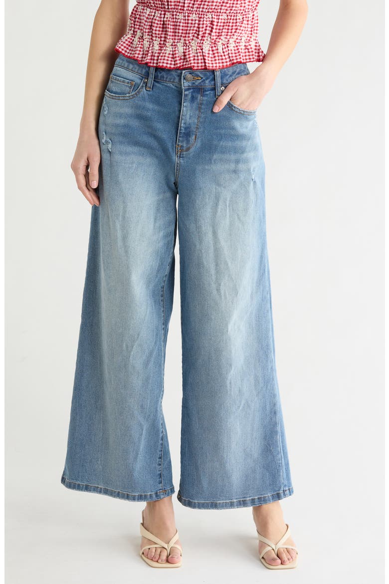 Destructed High Waist Baggy Wide Leg Jeans, Main, color, MEDIUM WASH