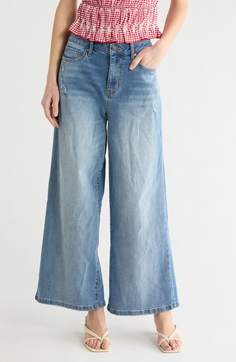 Vigoss Destructed High Waist Baggy Wide Leg Jeans, Main, color, Medium Wash