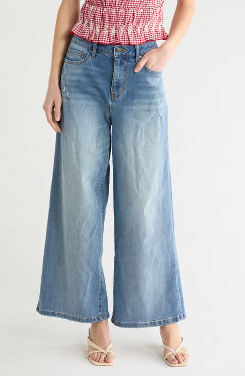Destructed High Waist Baggy Wide Leg Jeans (Medium Wash)