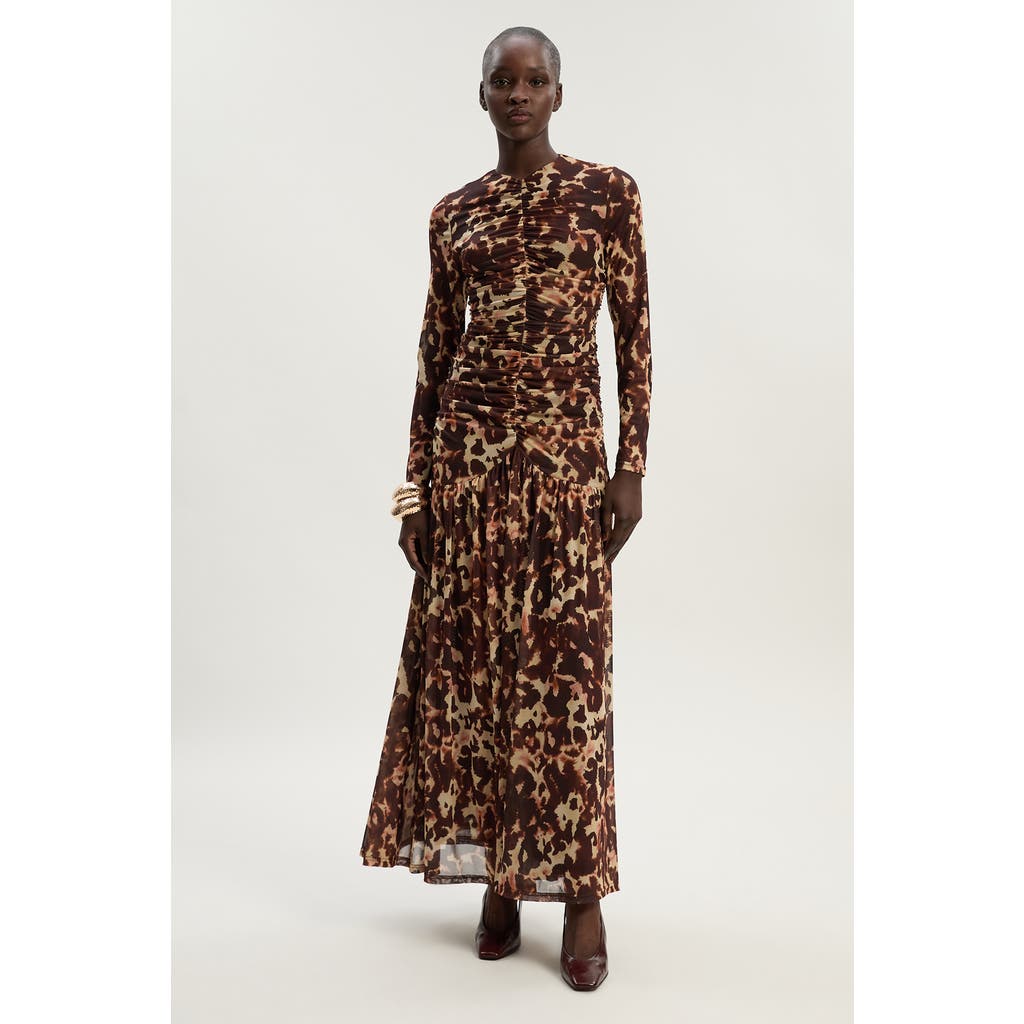 Karen Millen Petite Mesh Maxi Dress In Brown