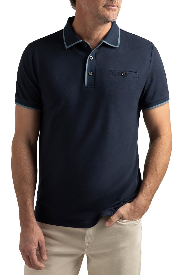 Oak Hill Slim Fit Tipped Cotton Blend Piqué Golf Polo, Main, color, MIDNIGHT NAVY