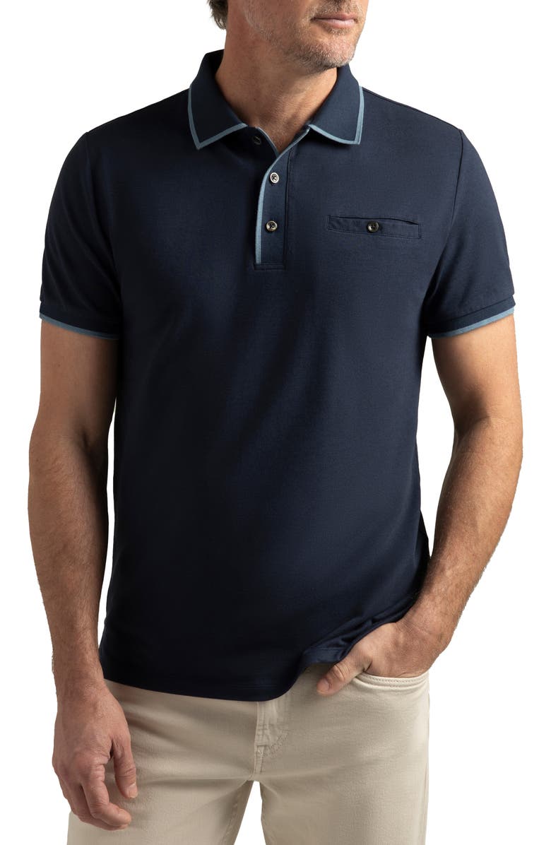 Hypernatural Oak Hill Slim Fit Tipped Cotton Blend Piqué Golf Polo, Main, color, Midnight Navy