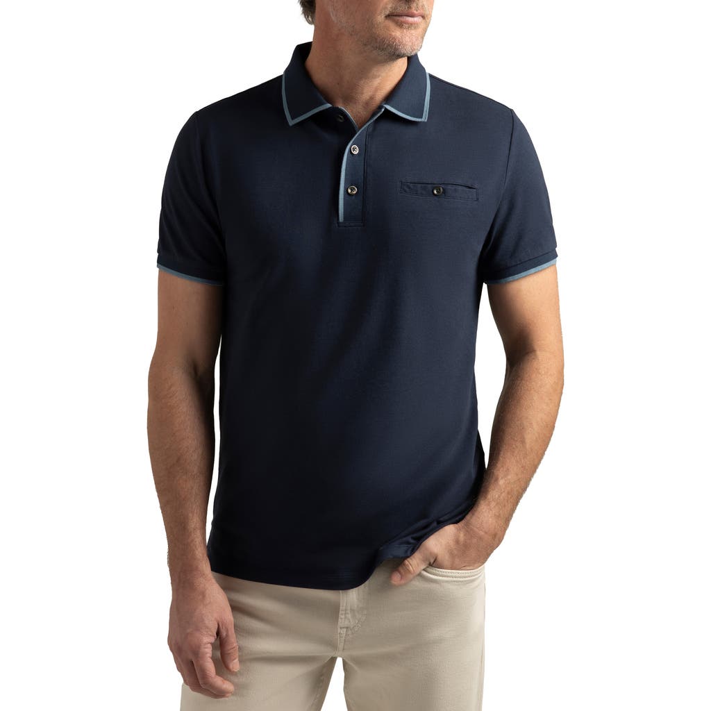 Hypernatural Oak Hill Slim Fit Tipped Cotton Blend Piqué Golf Polo in Midnight Navy  product