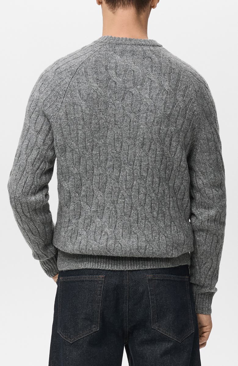 MANGO Cable Crewneck Sweater, Alternate, color, Grey