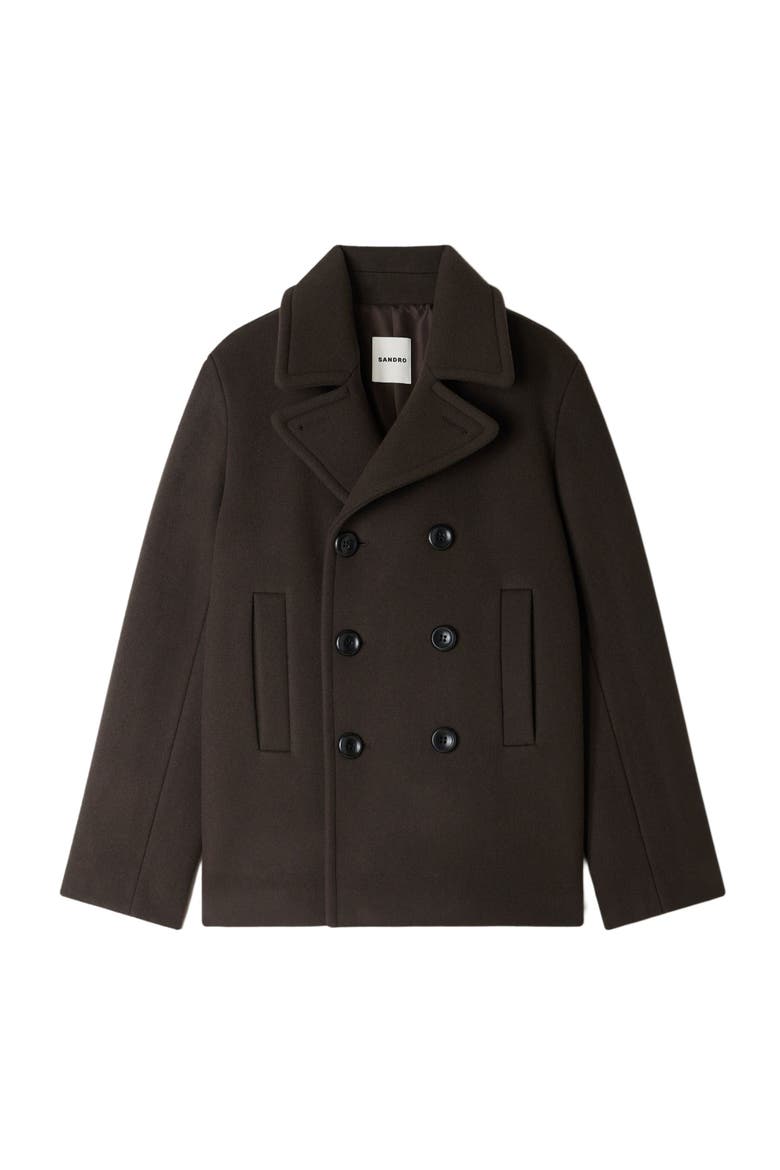 Double-breasted wool pea coat, Alternate, color, Taupe / kaki