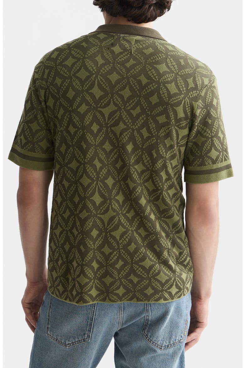 Knit Short Sleeve Button-Up Shirt, Alternate, color, TILES FLOWER OLIVE NIGHT