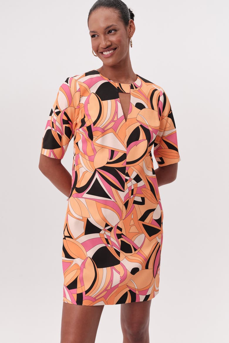 Short Sleeve Cut Out Mini Printed Dress, Main, color, MULTICOLOR
