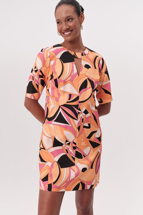 Short Sleeve Cut Out Mini Printed Dress