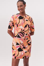 Exquise Short Sleeve Cut Out Mini Printed Dress