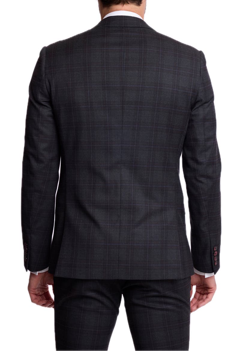 Dover Slim Fit Plaid Suit Jacket, Alternate, color, CHARCOAL BURGUNDY PLAID