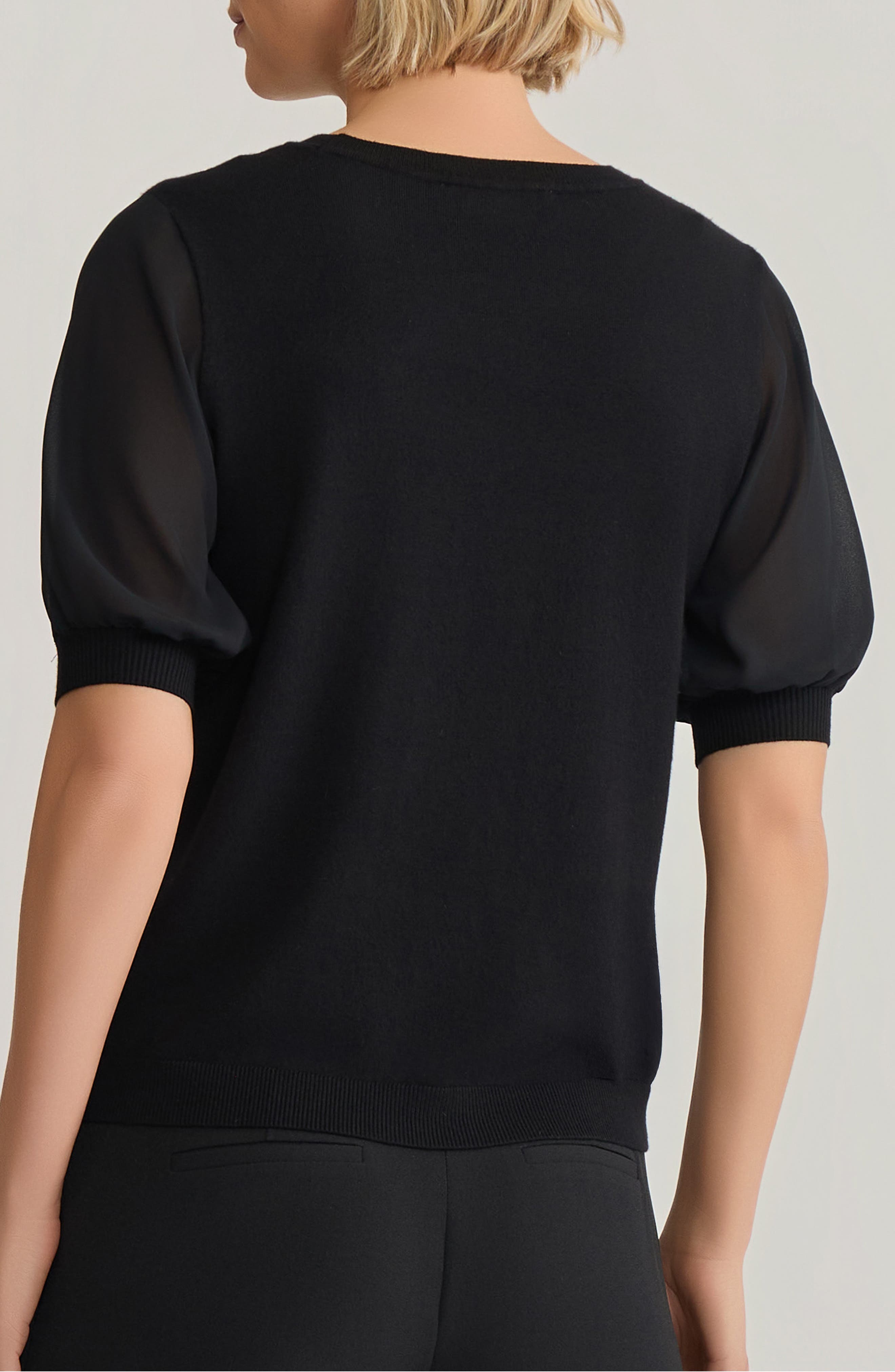 Ruffle Puff Sleeve Chiffon & Jersey Sweater - image 2