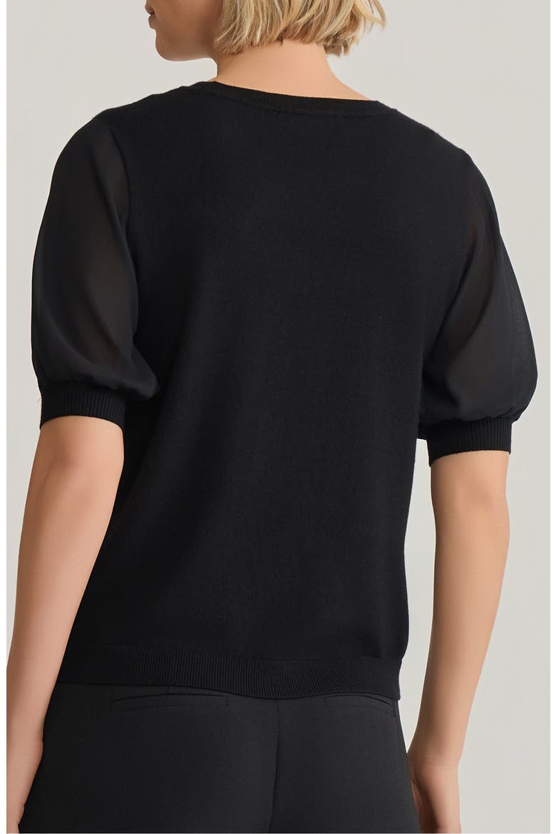 Ruffle Puff Sleeve Chiffon & Jersey Sweater, Alternate, color, BLACK
