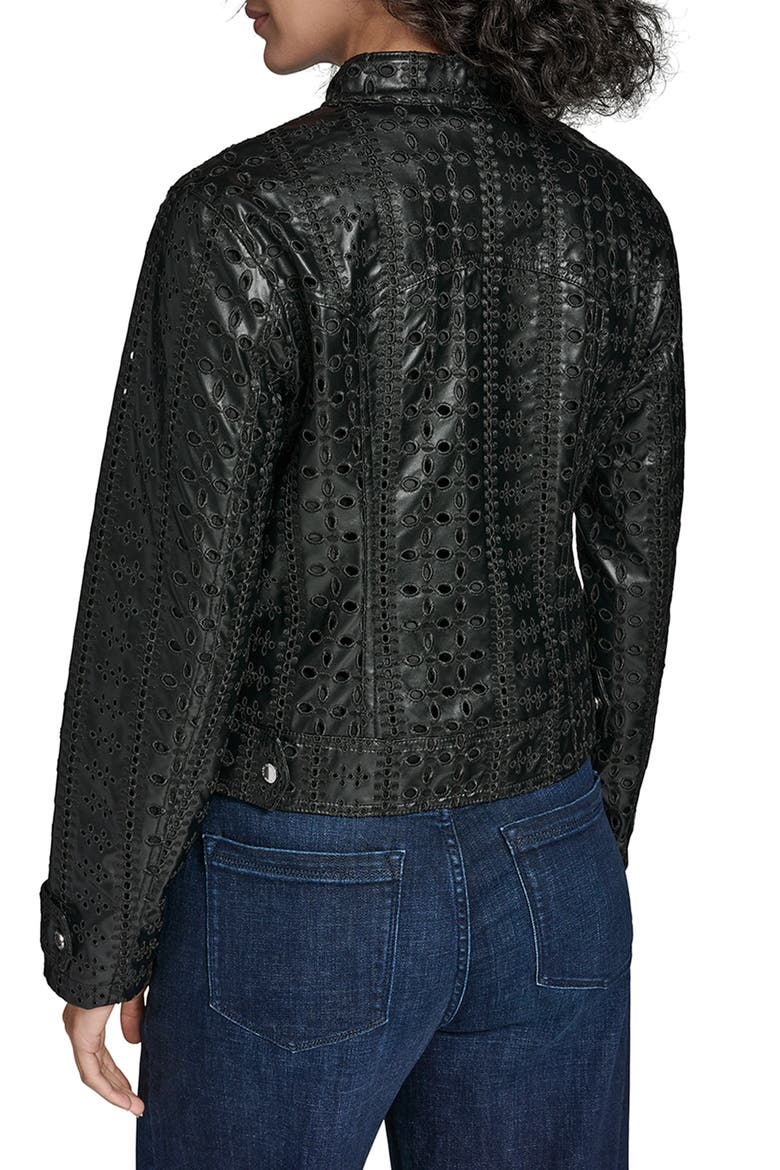 Eyelet Faux Leather Jacket, Alternate, color, BLACK