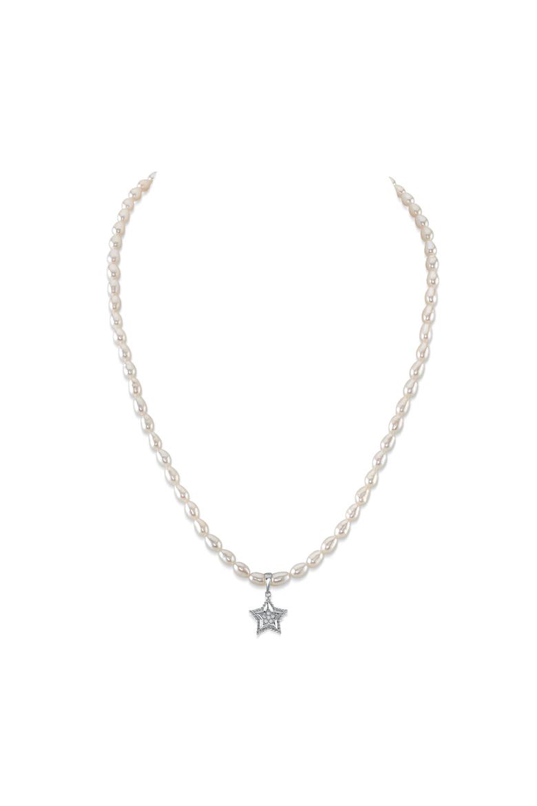 4.0-4.5mm White Freshwater Oval Pearl Star Necklace, Main, color, Sterling Silver