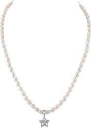 The Pearl Source 4.0-4.5mm White Freshwater Oval Pearl Star Necklace