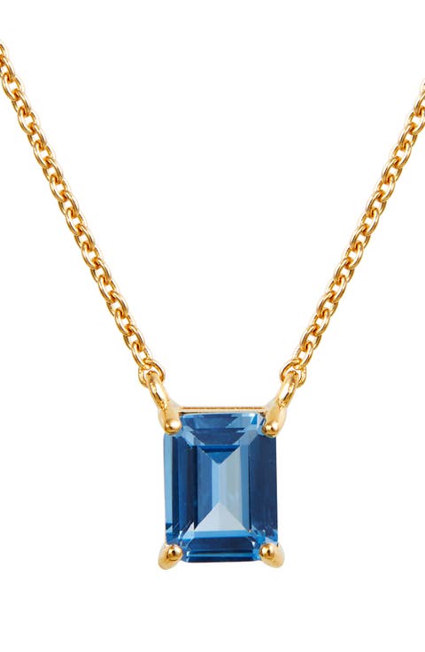 Vermeil Emerald Cut CZ Birth Stone Box Cut Necklace