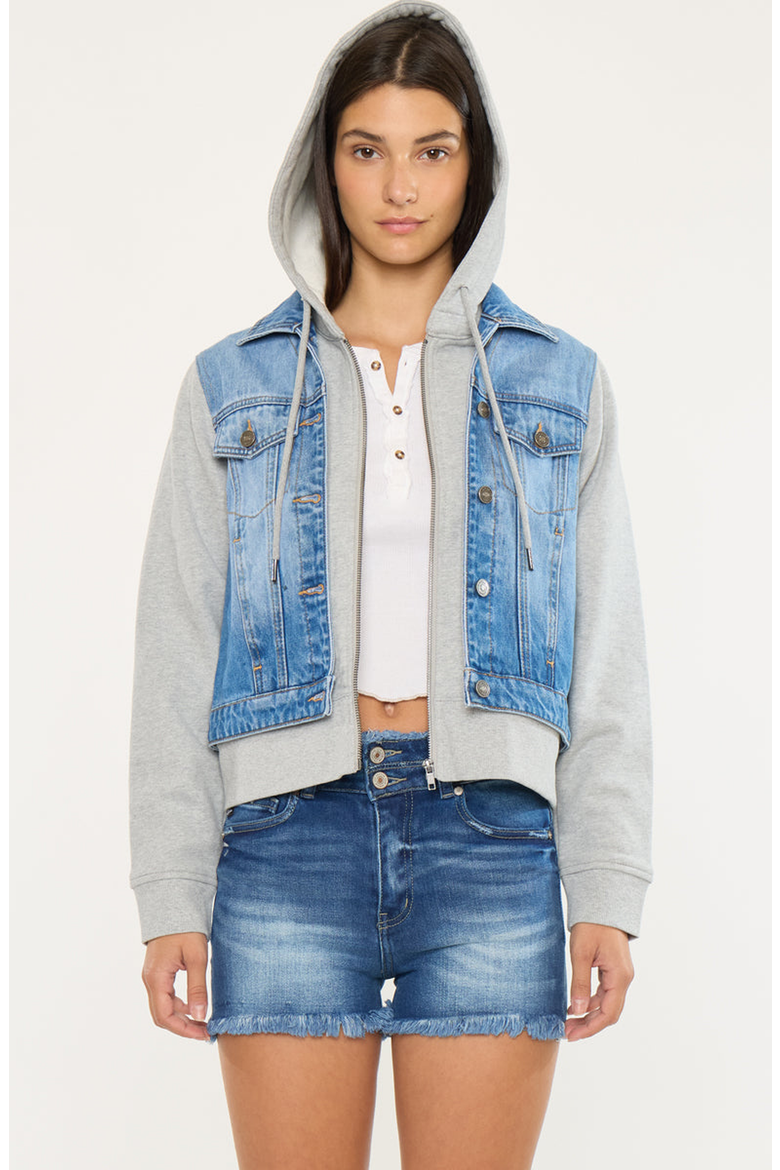 Kenzie Denim Hoodie Jacket, Main, color, Medium Wash