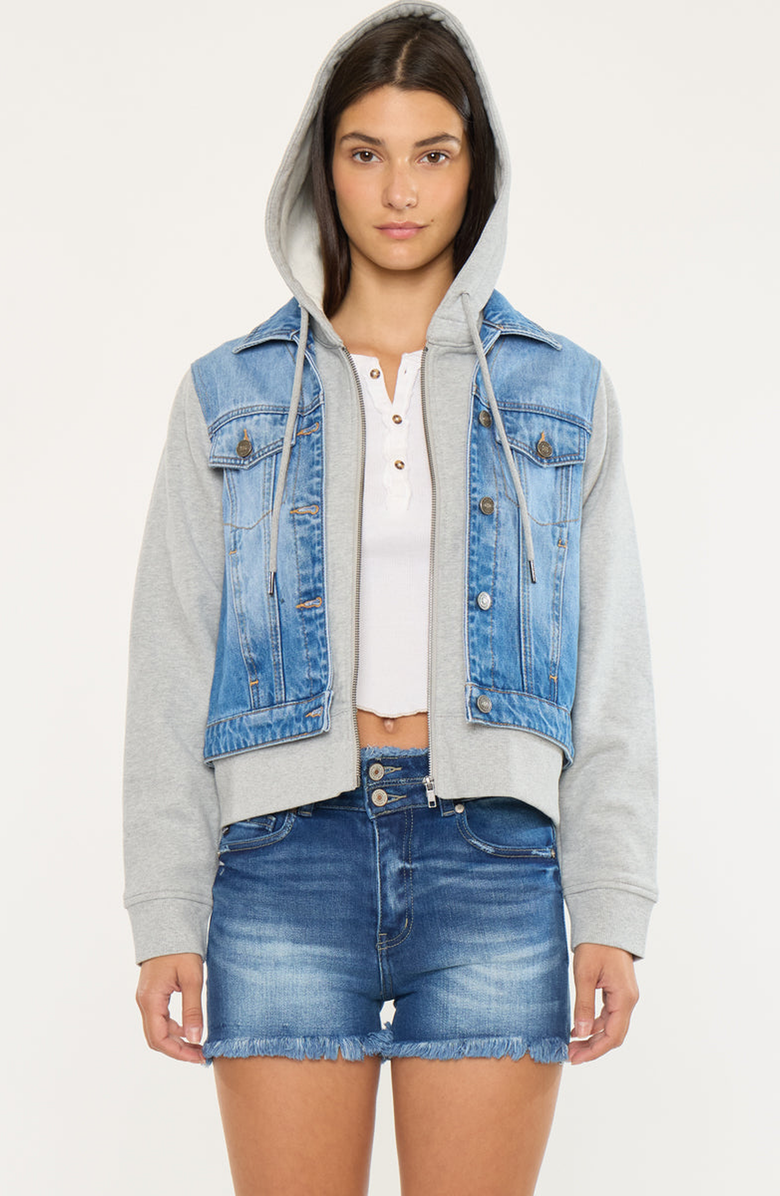 KanCan Kenzie Denim Hoodie Jacket, Main, color, Medium Wash