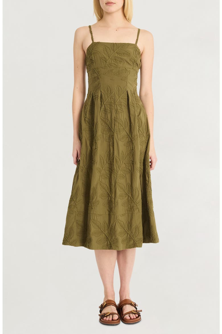 Embroidered Cotton A-Line Sundress, Main, color, CAPULET OLIVE