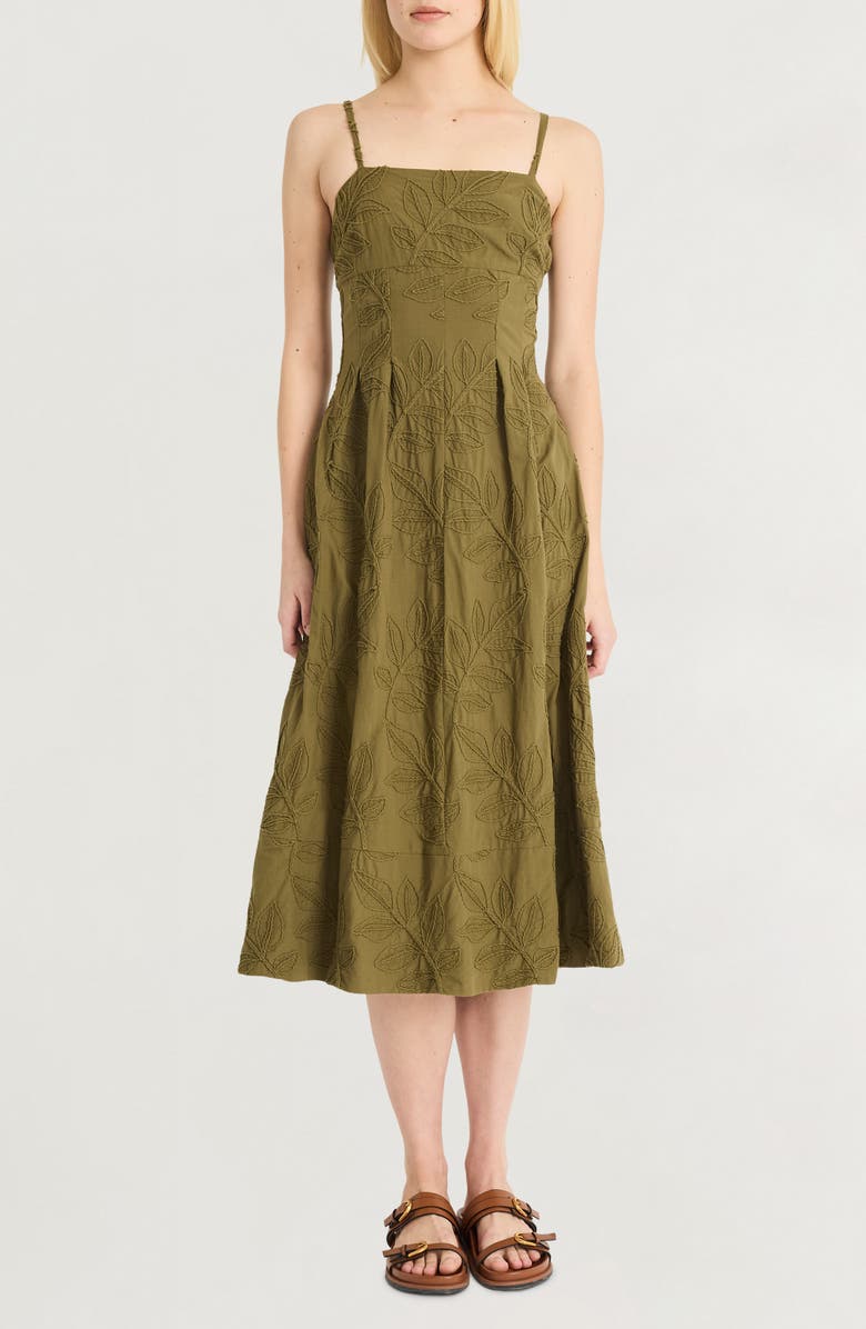 Luxely Embroidered Cotton A-Line Sundress, Main, color, Capulet Olive