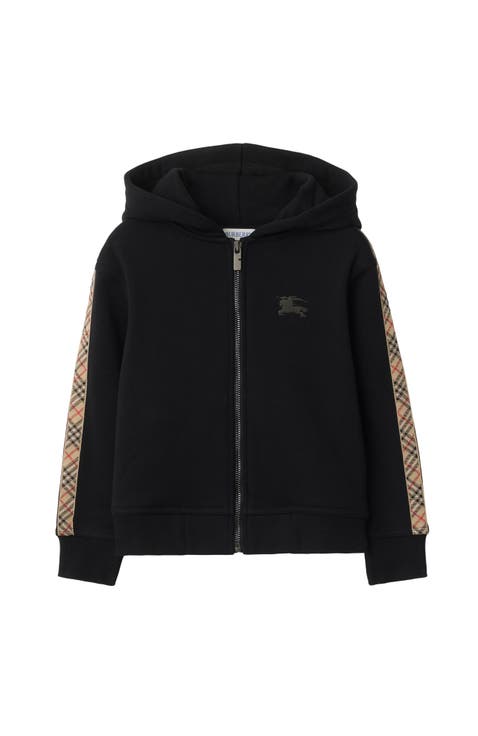 Check Trim Cotton Zip Hoodie