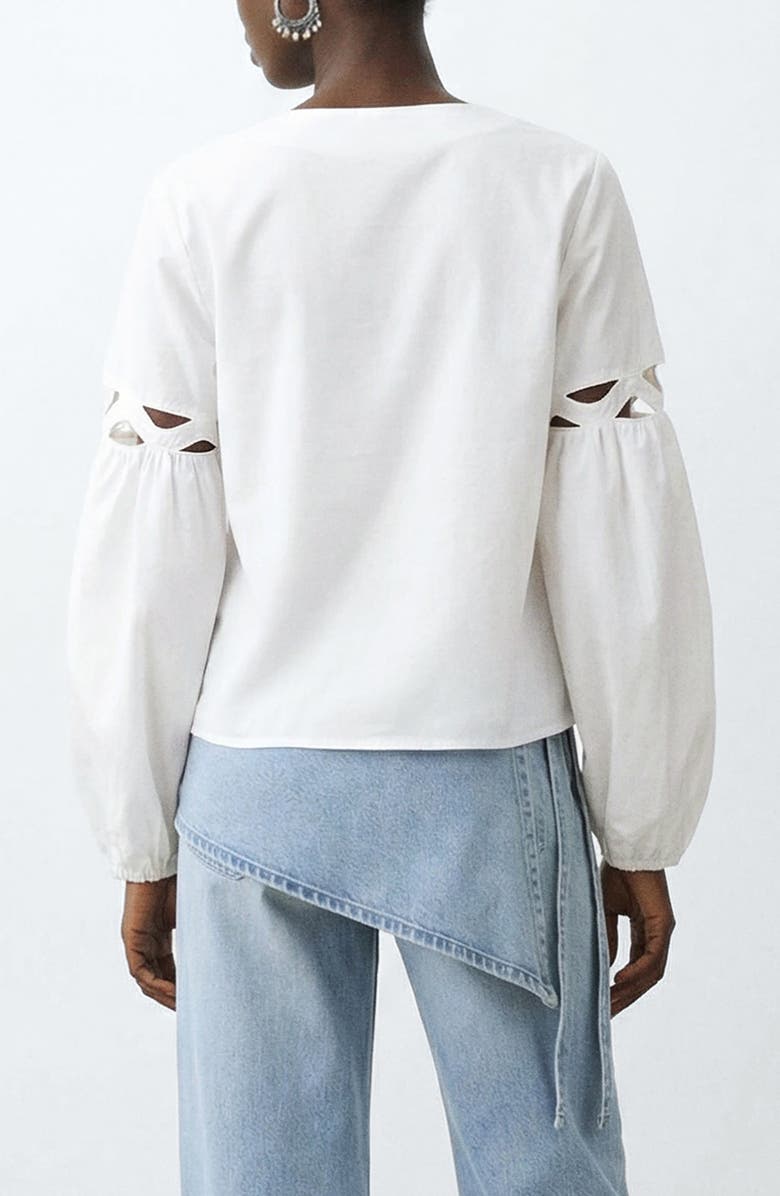 MANGO TEEN Tie Neck Cutout Poplin Top, Alternate, color, 