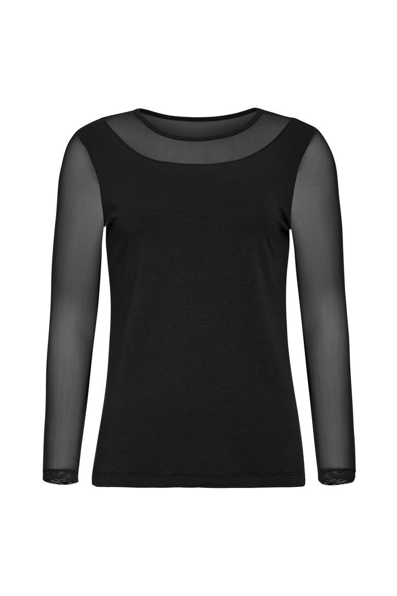 Kim Mesh-Sleeve Top in Pima Modal, Main, color, Black
