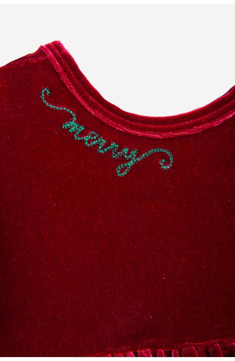 WORTHY THREADS Embroidered Velvet Holiday Twirly Dress, Alternate, color, Burgundy
