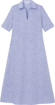 Lafayette 148 New York Short Sleeve Linen Popover Midi Dress