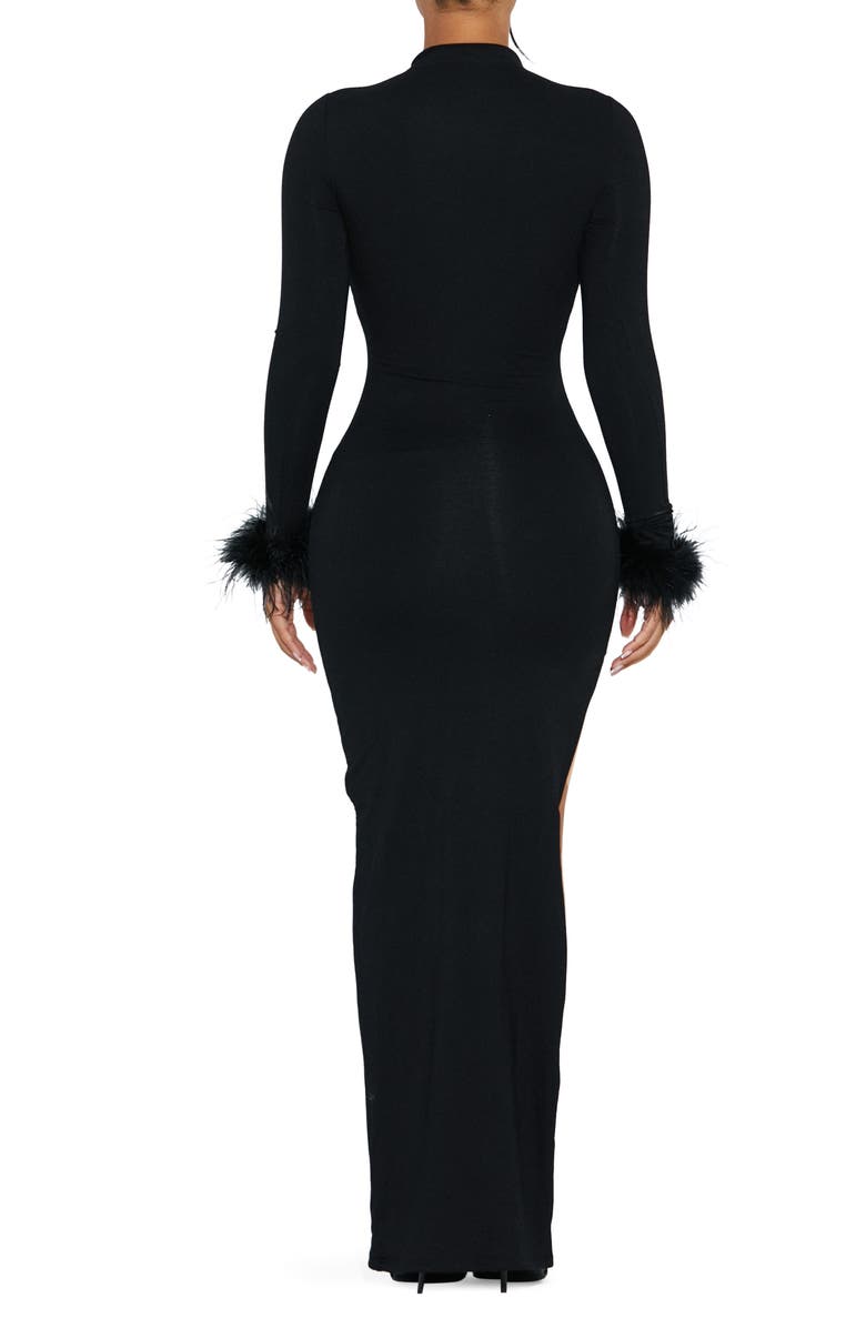 Naked Wardrobe Fine Feathers Long Sleeve Body-Con Maxi Dress, Alternate, color,
