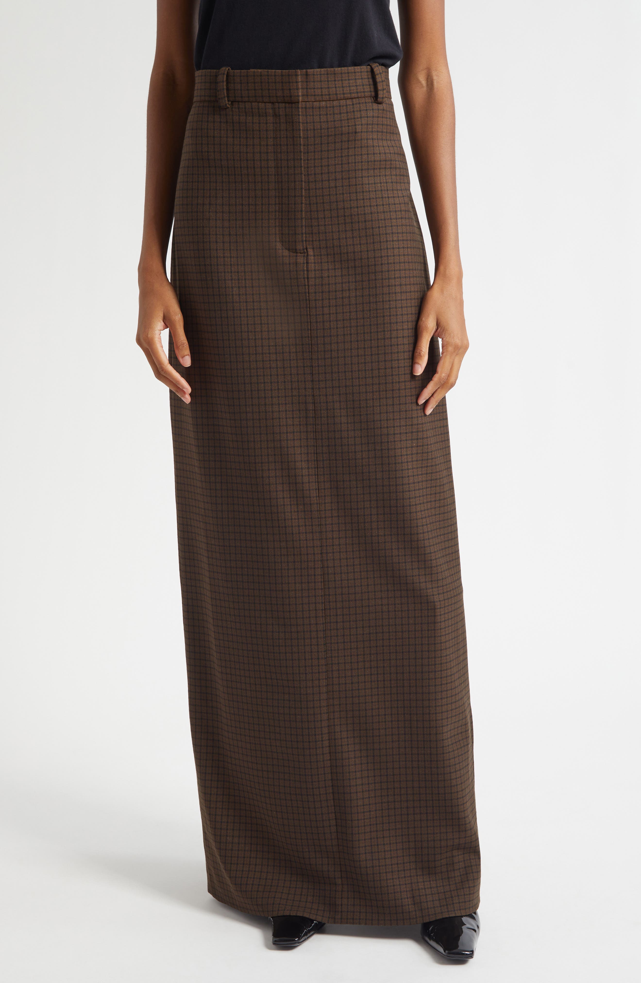 Inashy Check Stretch Wool Pencil Skirt