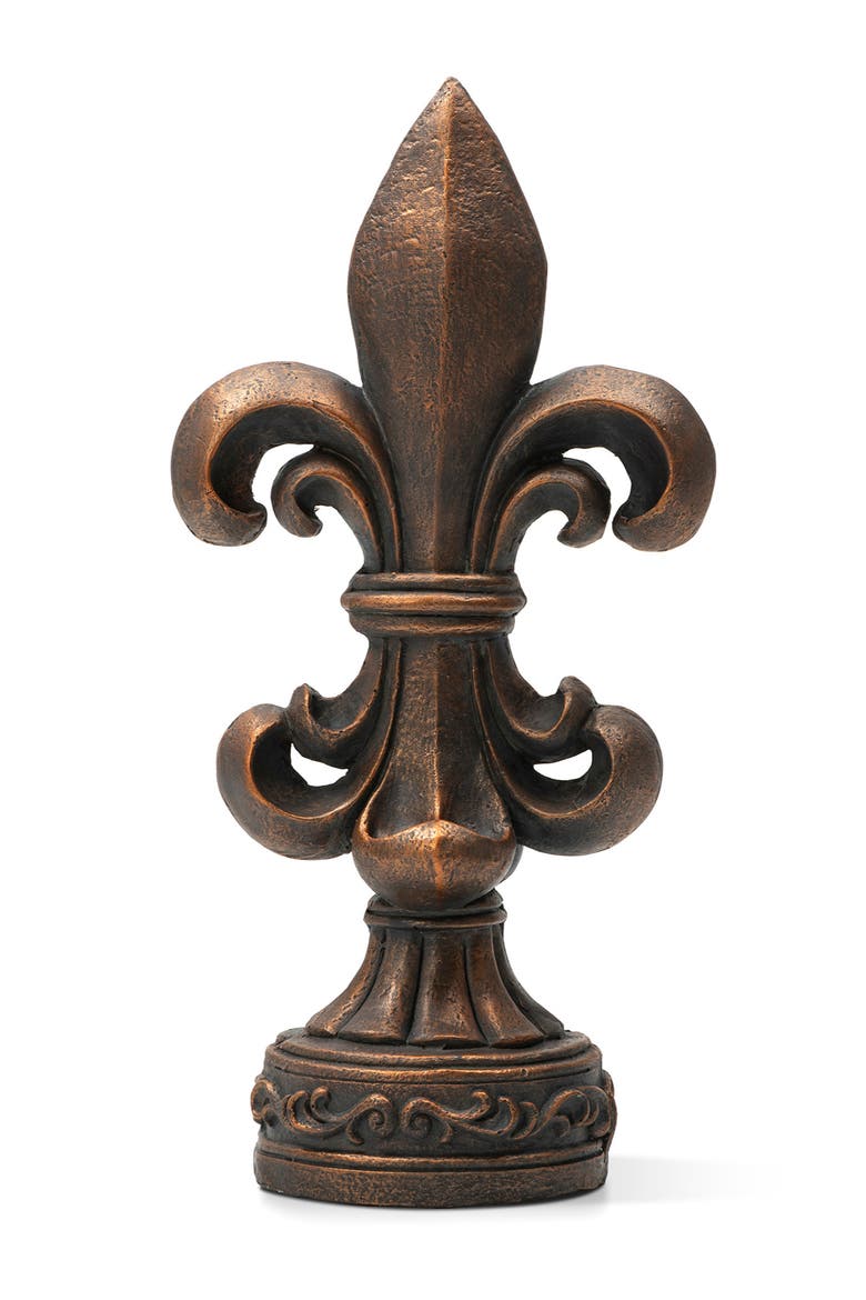 27.25"H MGO Standing Fleur De Lis French Holiness Garden Statue, Main, color, Brown