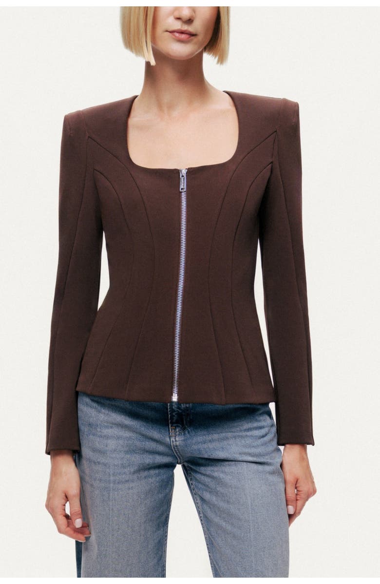 Nocturne Zip-Front Structured Top, Main, color, Brown