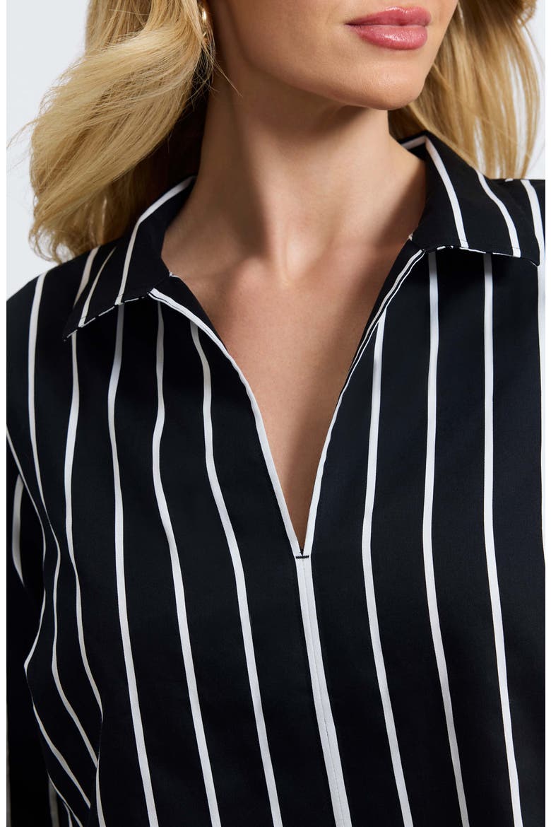 Agnes Stripe Three-Quarter Sleeve Popover Top, Alternate, color, BLACK/ WHITE