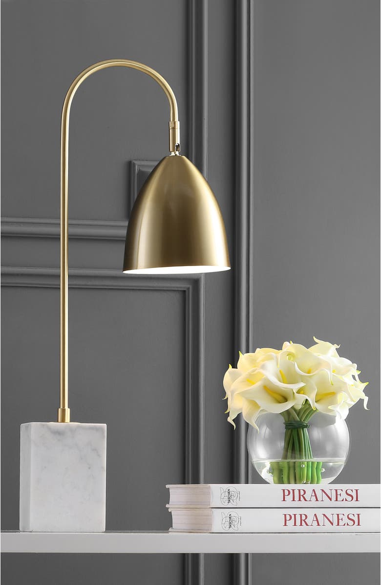 JONATHAN Y Ana 26" Gold Arched Metal with Marble Base LED Table Lamp, Brass Gold/White, Alternate, color, Brass Gold/White