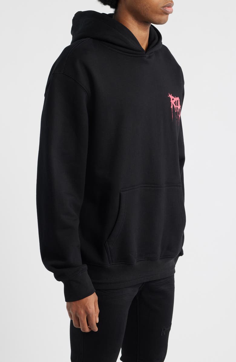 RtA Jordan Graffiti Graphic Drawcord Hem Hoodie, Alternate, color, Black Graffiti Pink