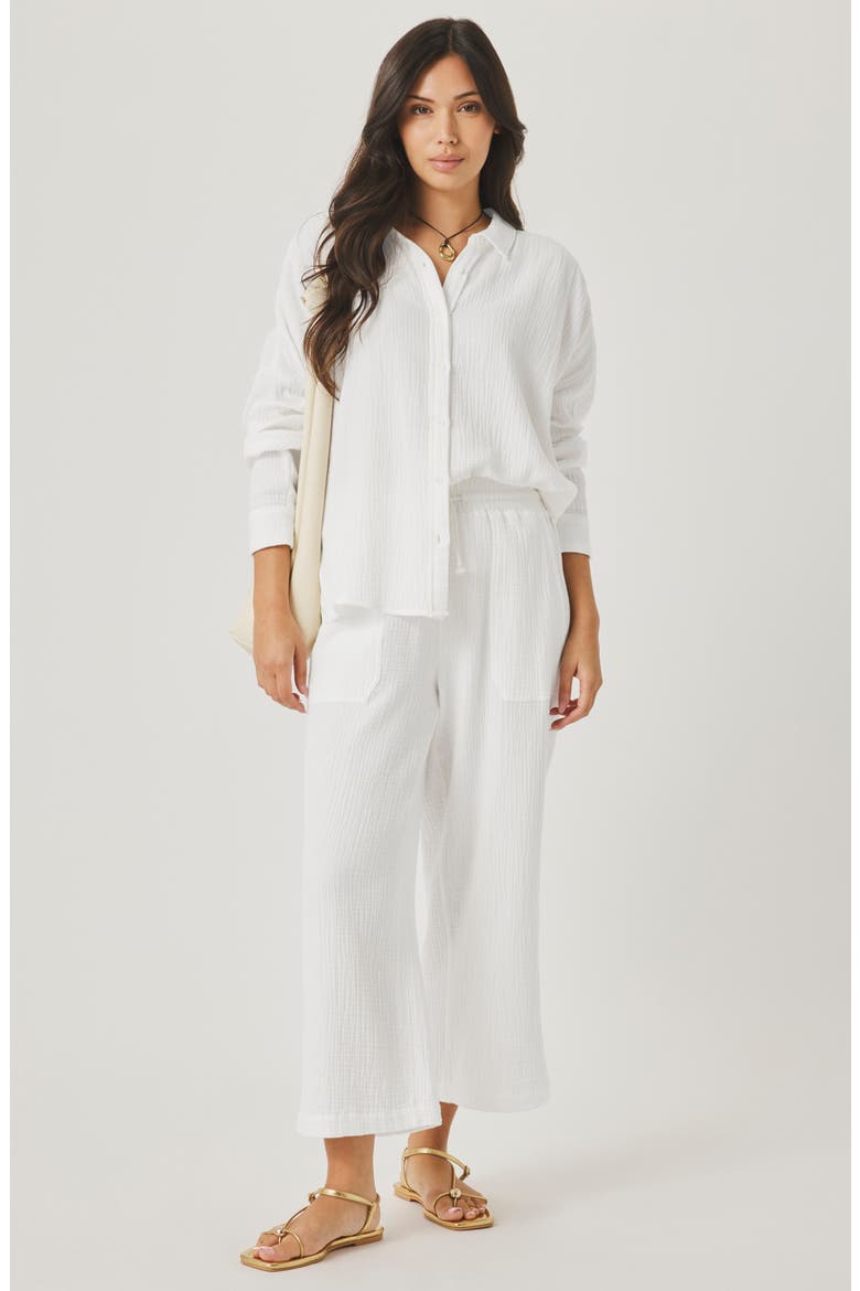 Ava Cotton Gauze Button-Up Shirt, Alternate, color, WHITE