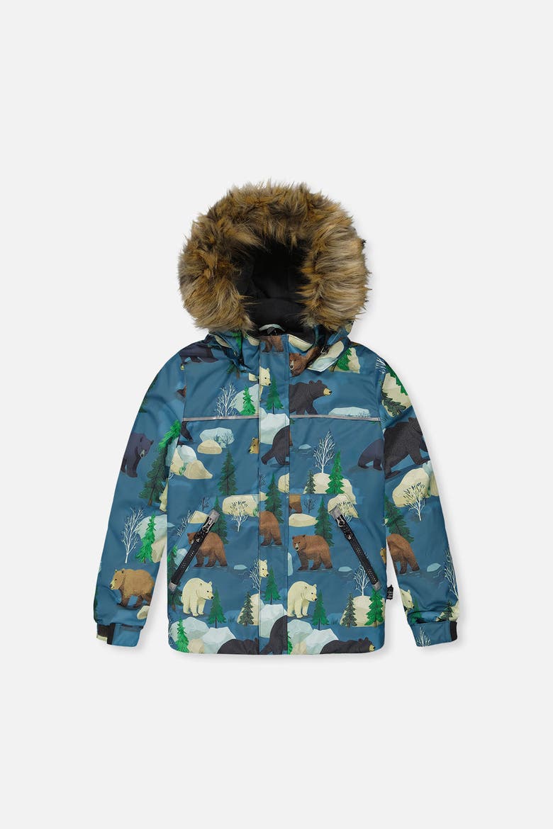 Discover Bear Jacket Snow Pants Two Piece Snowsuit, Alternate, color, Blue Bear Print