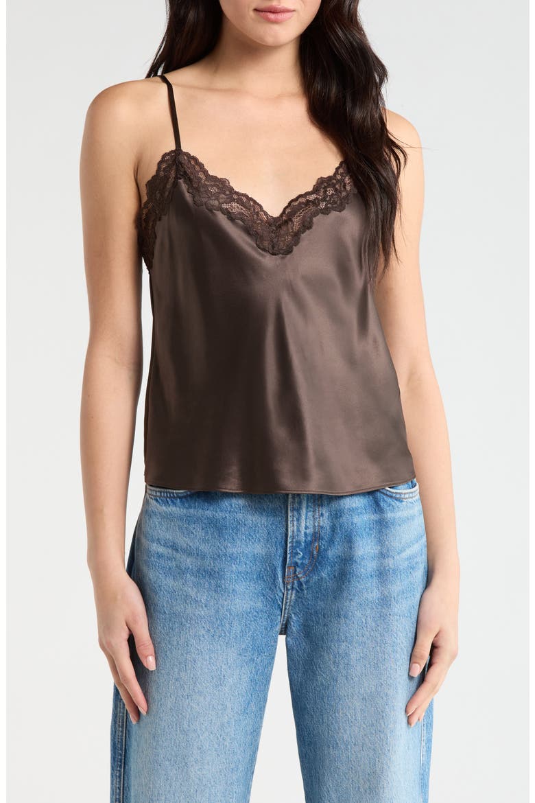 Teddy Lace Trim Silk Crop Camisole, Main, color, BLACK PEARL LACE