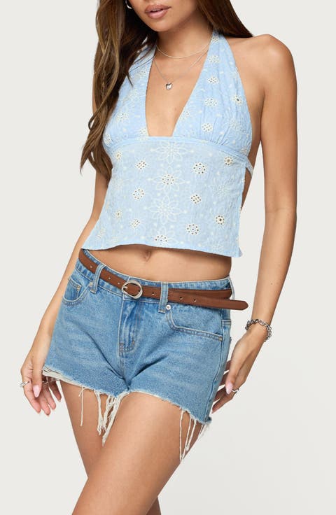 Backless Eyelet Halter Top