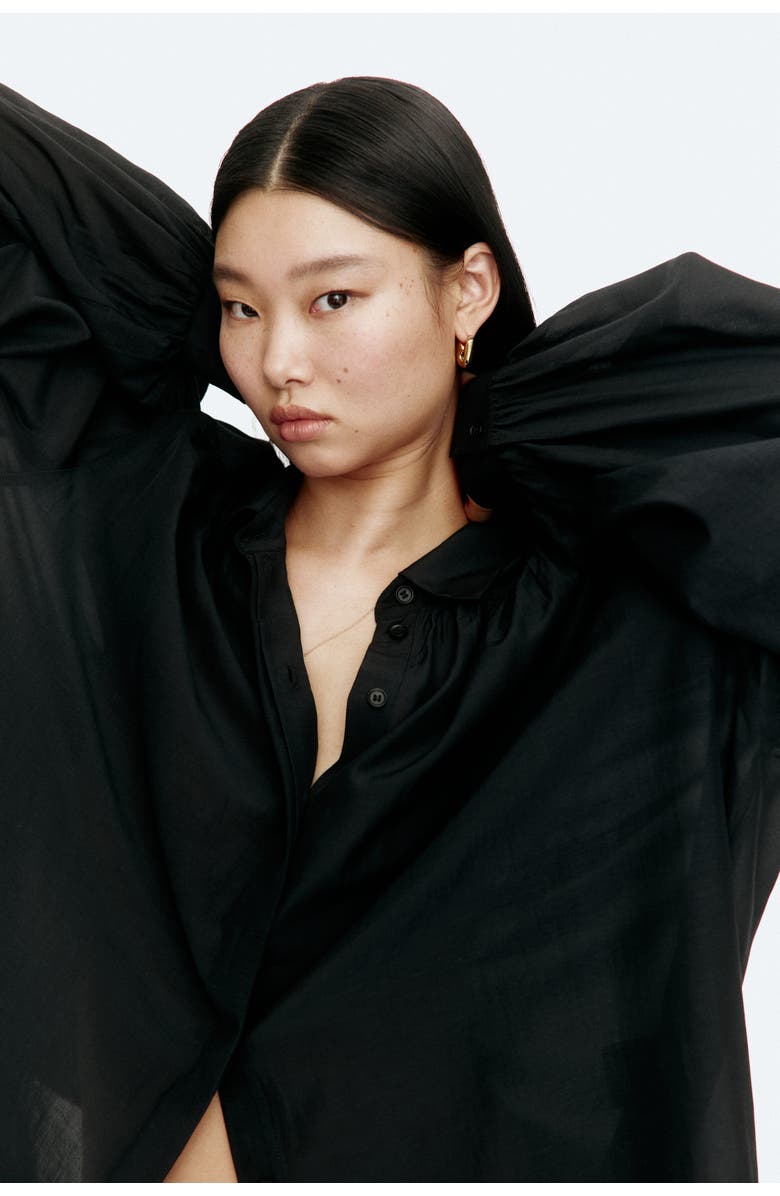 H&M Gathered Blouse, Alternate, color, Black