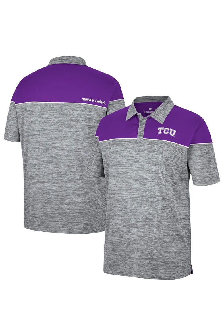 Men's Colosseum Heathered Gray/Purple TCU Horned Frogs Birdie Polo, Alternate, color, Heather Gray